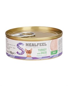 Влажный корм консервы для стерилизованных кошек паштет из индейки с уткой 100 гр Mealfeel