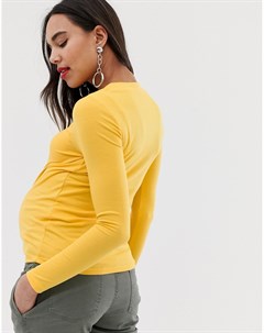 Ярко желтый лонгслив в рубчик с пуговицами New look maternity
