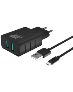 СЗУ адаптер 2 USB 2 4A Дата кабель Micro USB 2А 100 см черный Borasco