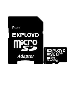 Карта памяти Micro SDHC 8Гб MicroSDHC 8GB Class4 адаптер SD Exployd