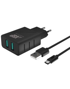 СЗУ адаптер 2 USB 2 4A Дата кабель Type C 2А 100 см черный Borasco