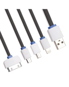 USB кабель LP 4 в 1 для подзарядки Lightning 8 pin 30 pin MicroUSB MiniUSB плоский черн Liberty project