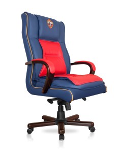 Кресло офисное красно синее с эмблемой из натуральной кожи Пфк цска
