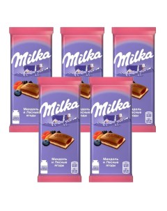 Молочный шоколад Двухслойная начинка Миндаль лесные ягоды Флоу пак 5шт 85гр Milka
