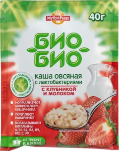 Каша овсяная с лактобактериями с клубникой и молоком 40 г Myllyn paras