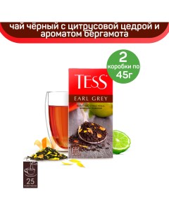 Чай черный Earl Grey с цедрой цитрусовых и ароматом бергамота 2 шт по 25 пакетиков Tess