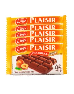 Вафли Plaisir в молочном шоколаде с орех начинкой 5 шт х 45 г Gastone lago