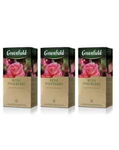 Чай черный Rose Pineberry с гибискусом 3 упаковки по 25 пакетиков Greenfield