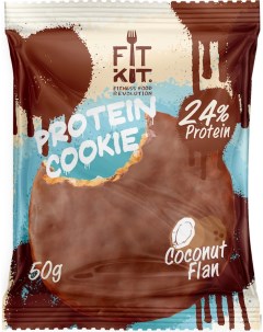 Протеиновое печенье в шоколаде Chocolate Protein Cookie кокосовый флан 50г Fit kit