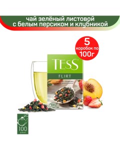 Чай зеленый листовой Flirt с белым персиком и клубникой 5 шт по 100 г Tess