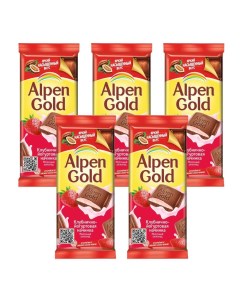 Молочный шоколад Клубнично йогуртовая начинка Флоу пак 5шт 85гр Alpen gold