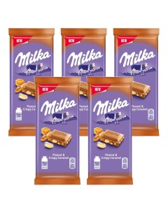 Молочный шоколад Арахис Карамель Рисовые шарики Хлопья Флоу пак 5шт 90гр Milka
