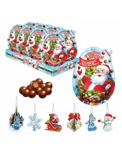 Конфеты шоколадные С новым годом хрустящие шарики в яйце большом с игрушкой 20 г Nobrand