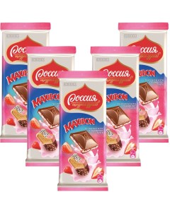 Молочный шоколад Максибон со вкусом Клубники и печенье 5 шт по 80 г Россия щедрая душа