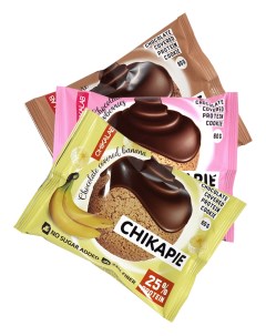 Протеиновое печенье chikalab ассорти 3шт по 60г банан клубника тройной шоколад Bombbar