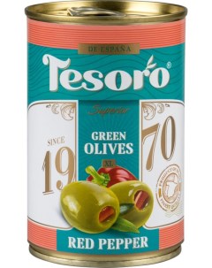 Оливки фаршированные красным перцем 300 г Tesoro