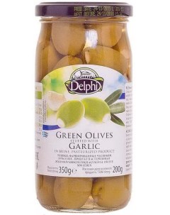 Оливки фаршированные чесноком в рассоле 350г Delphi
