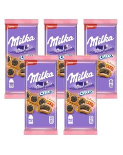 Молочный шоколад с Печеньем OREO Клубника Флоу пак 5шт 92гр Milka