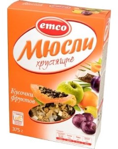 Мюсли Emco с кусочками фруктов хрустящие 375 г Emсo