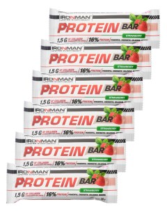 Протеиновый батончик Protein bar с Коллагеном Клубника в белом шоколаде 6х50г Ironman