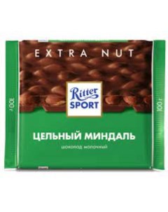 Шоколад Риттер Спорт молочный ЦЕЛЬНЫЙ МИНДАЛЬ 100г 11шт Ritter sport