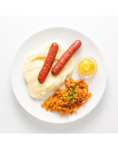 Колбаски по баварски с картофельным пюре и капустой 300 г Гурманика