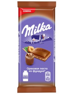 Шоколад молочный с ореховой пастой из фундука 85 г Milka