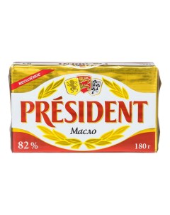 Кислосливочное масло несоленое 82 5 180 г President