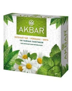 Чай Акбар зелёный байховый с ромашкой и мятой 100 пакетиков Akbar