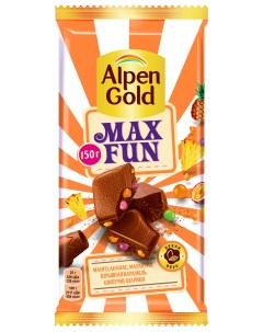 Шоколад Max Fun Манго Ананас Маракуйя Взрывная карамель и шипучие шарики 150г Alpen gold