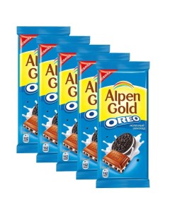 Молочный шоколад OREO Шоколадная начинка Кусочки печенья Орео Флоу пак 90г 5шт Alpen gold