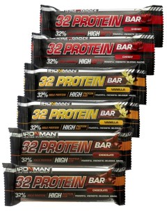 Протеиновый батончик 32 Protein bar Ассорти 6х50г Ваниль Фрукты Шоколад Ironman