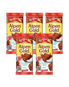 Молочный шоколад Инжир кокос соленый крекер Флоу пак 5шт 85гр Alpen gold