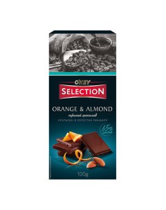 Шоколад Selection of O key горький с апельсиновыми цукатами и лепестками миндаля 100 г Selection of okey
