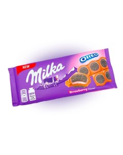Шоколад молочный с печеньем Oreo со вкусом клубники 92 гр Упаковка 16 шт Milka