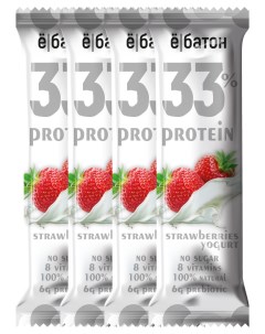 Протеиновый батончик Ёбатон 33 Protein Bar 45 г коробка 15 шт Клубничный йогурт Ё батон
