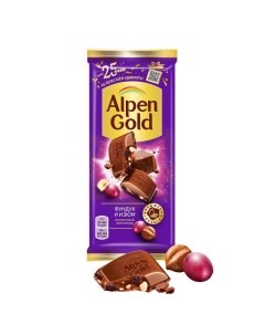 Шоколад плитка молочн с фунд и изюмом 85г 2шт Alpen gold