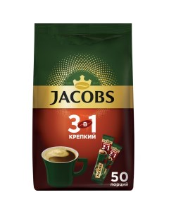 Кофе растворимый Крепкий 3в1 порошкообразный порционный 50 пакетиков 13 5г Jacobs