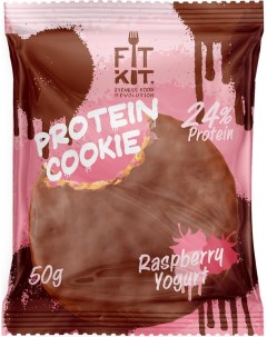 Протеиновое печенье в шоколаде Chocolate Protein Cookie малиновый йогурт 50г Fit kit