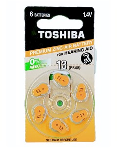 Батарейки 13 PR48 воздушно цинковые для слухового аппарата PR48 1 4V 6 шт Toshiba