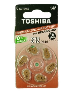 Батарейки 312 PR41 воздушно цинковые для слухового аппарата PR41 1 4V 6 шт Toshiba