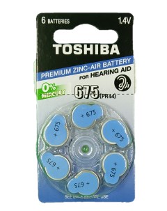 Батарейки 675 PR44 воздушно цинковые для слухового аппарата PR44 1 4V 6 шт Toshiba