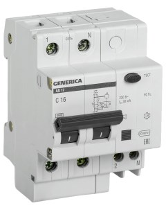 Выключатель автоматический дифференциального тока АД12 2 п 16 А 30 мА Generica