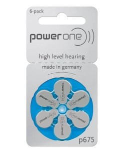 Батарейки p675 для слуховых аппаратов тип 675 1 блистер 6 батареек Power one