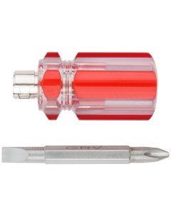 Отвертка с переставным жалом коротыш пластиковая красная прозрачная ручка 6x28 мм PH2 S Курс