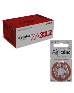 Батарейки Airozinc Premium ZA312 для слухового аппарата 60 шт 10x6 шт Perfeo