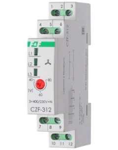 Реле контроля и наличия фаз CZF 312 3х400 230 N 2х8А 1Z 1R IP20 F F EA04 001 007 Евроавтоматика f&f