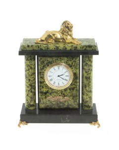 Настольные часы Львиные из бронзы и змеевика 21 х 16 х 7 см Уральский сувенир