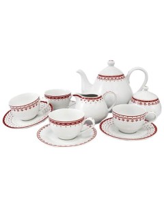 Чайный сервиз на 4 персоны 11 предметов Hyggelyne Красные узоры 158498 Leander