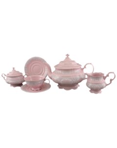 Чайный сервиз на 6 персон 15 предметов Соната Серый узор Розовая 158484 Leander